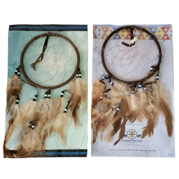 2 New Lakota Sioux Dreamcatcher Legend Feathers Beads St Joseph’s Indian School - Picture 1 of 6